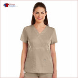 Barco Greys Anatomy 4153 3-Pocket Mock Wrap Top New Khaki / M Clearance