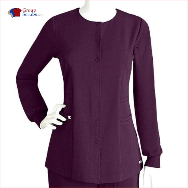 Barco Grey's Anatomy Signature 2407X 2-Pocket Jewel Neck Snap Front Warm-Up 