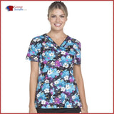 Dickies Eds Dk709 V-Neck Top Doodle And Daisies / L Womens