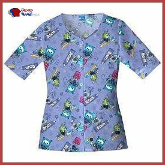 Cherokee Scrub Hq 4749 Round Neck Top Owl Brush Every Day / L Clearance