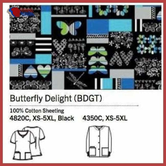 Cherokee Scrub Hq 4820C Round Neck Top Butterfly Delight / Xs Clearance